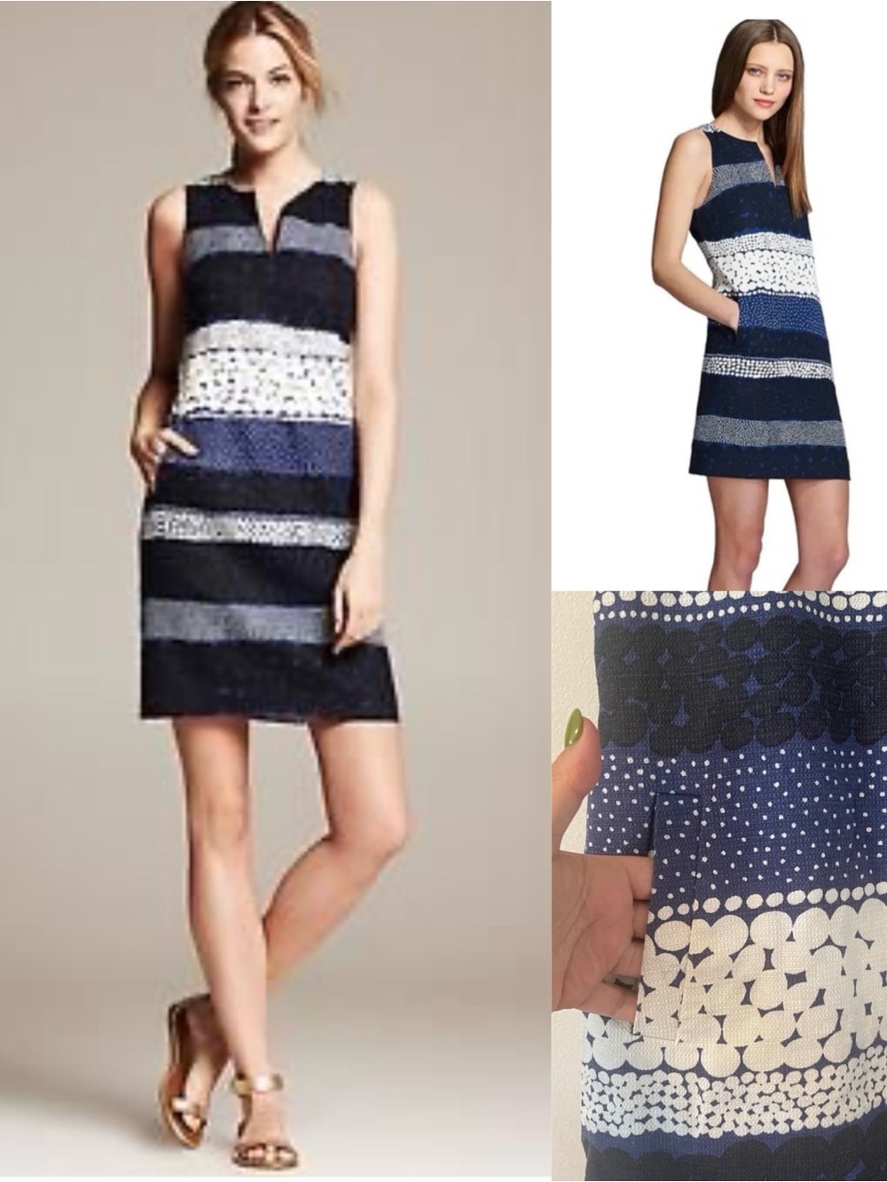 Banana Republic Navy and White Striped Sleeveless Shift Dress
